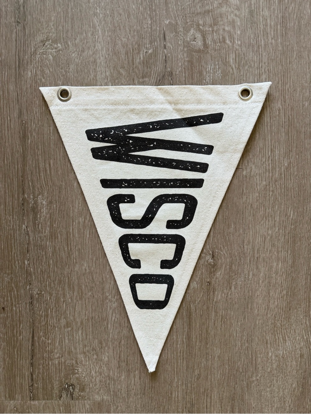 Canvas Triangle Banner with Bold Black 'WISCO' Lettering